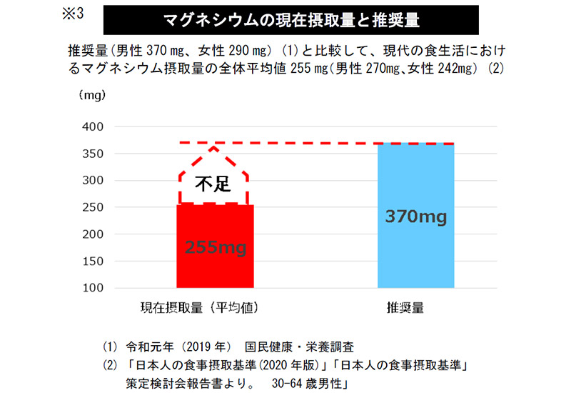 ※3 マグネシウムの現在摂取量と推奨量